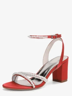 Chaussures de mariage ivoire à talons épais et perles