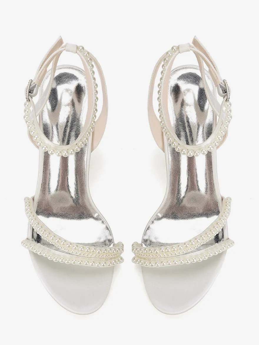 Chaussures de mariage ivoire à talons épais et perles