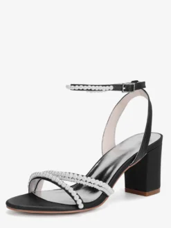 Chaussures de mariage ivoire à talons épais et perles