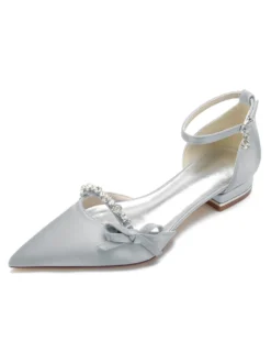 Chaussures de Mariage Plate Femme avec Bout Pointu en Paillette Unicolore