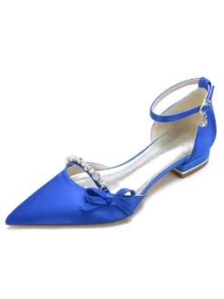 Chaussures de Mariage Plate Femme avec Bout Pointu en Paillette Unicolore
