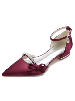 Chaussures de Mariage Plate Femme avec Bout Pointu en Paillette Unicolore