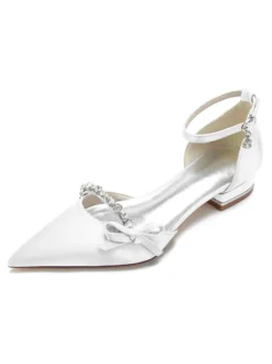Chaussures de Mariage Plate Femme avec Bout Pointu en Paillette Unicolore