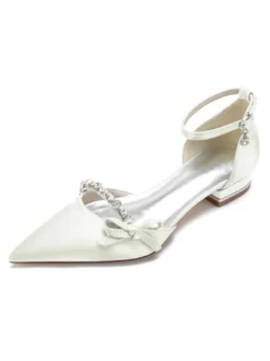Chaussures de Mariage Plate Femme avec Bout Pointu en Paillette Unicolore