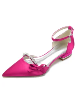 Chaussures de Mariage Plate Femme avec Bout Pointu en Paillette Unicolore