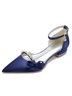 Chaussures de Mariage Plate Femme avec Bout Pointu en Paillette Unicolore