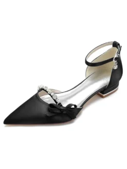 Chaussures de Mariage Plate Femme avec Bout Pointu en Paillette Unicolore