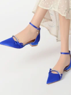 Chaussures de Mariage Plate Femme avec Bout Pointu en Paillette Unicolore