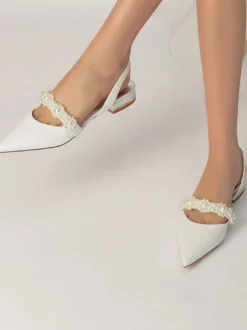 Chaussures de Mariage Plate Femme avec Bout Pointu Unicolore