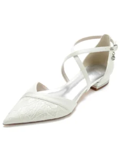 Chaussures de Mariage Plate Femme avec Bout Pointu en Paillette Unicolore