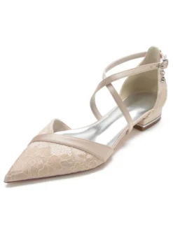 Chaussures de Mariage Plate Femme avec Bout Pointu en Paillette Unicolore