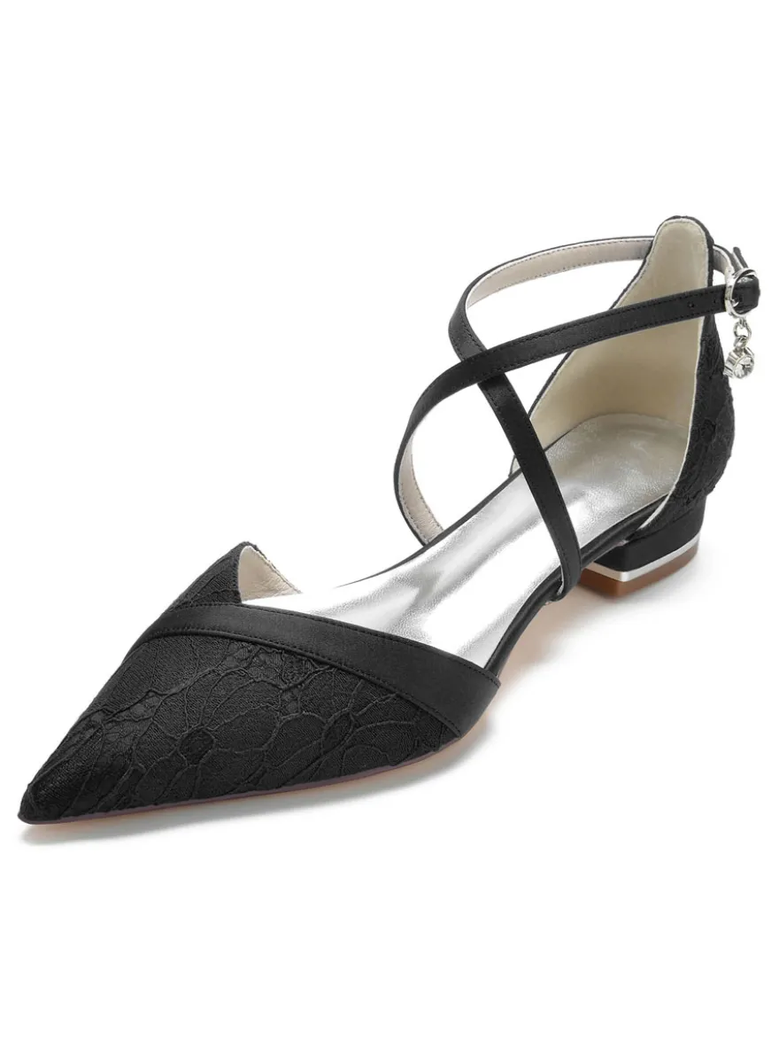 Chaussures de Mariage Plate Femme avec Bout Pointu en Paillette Unicolore