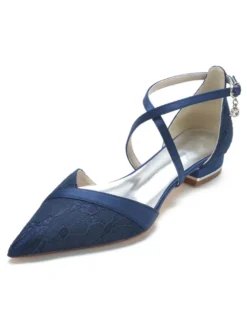 Chaussures de Mariage Plate Femme avec Bout Pointu en Paillette Unicolore