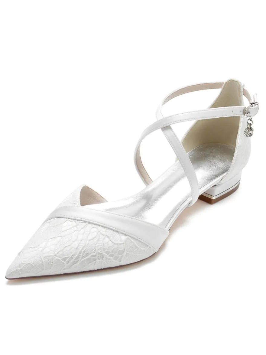 Chaussures de Mariage Plate Femme avec Bout Pointu en Paillette Unicolore