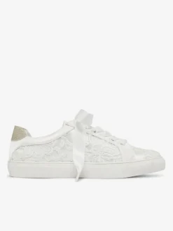 Chaussures de mariage pour femmes en toile à bout rond chaussures de baskets de mariée plates
