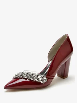 Chaussures De Mariage Sandales De Mère De Mariée Vernis Haut Bout Pointu Strass