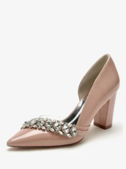 Chaussures De Mariage Sandales De Mère De Mariée Vernis Haut Bout Pointu Strass