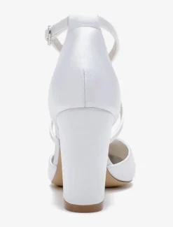 Chaussures de mariage Satin Fleurs blanches Sandales de mariage à bout ouvert