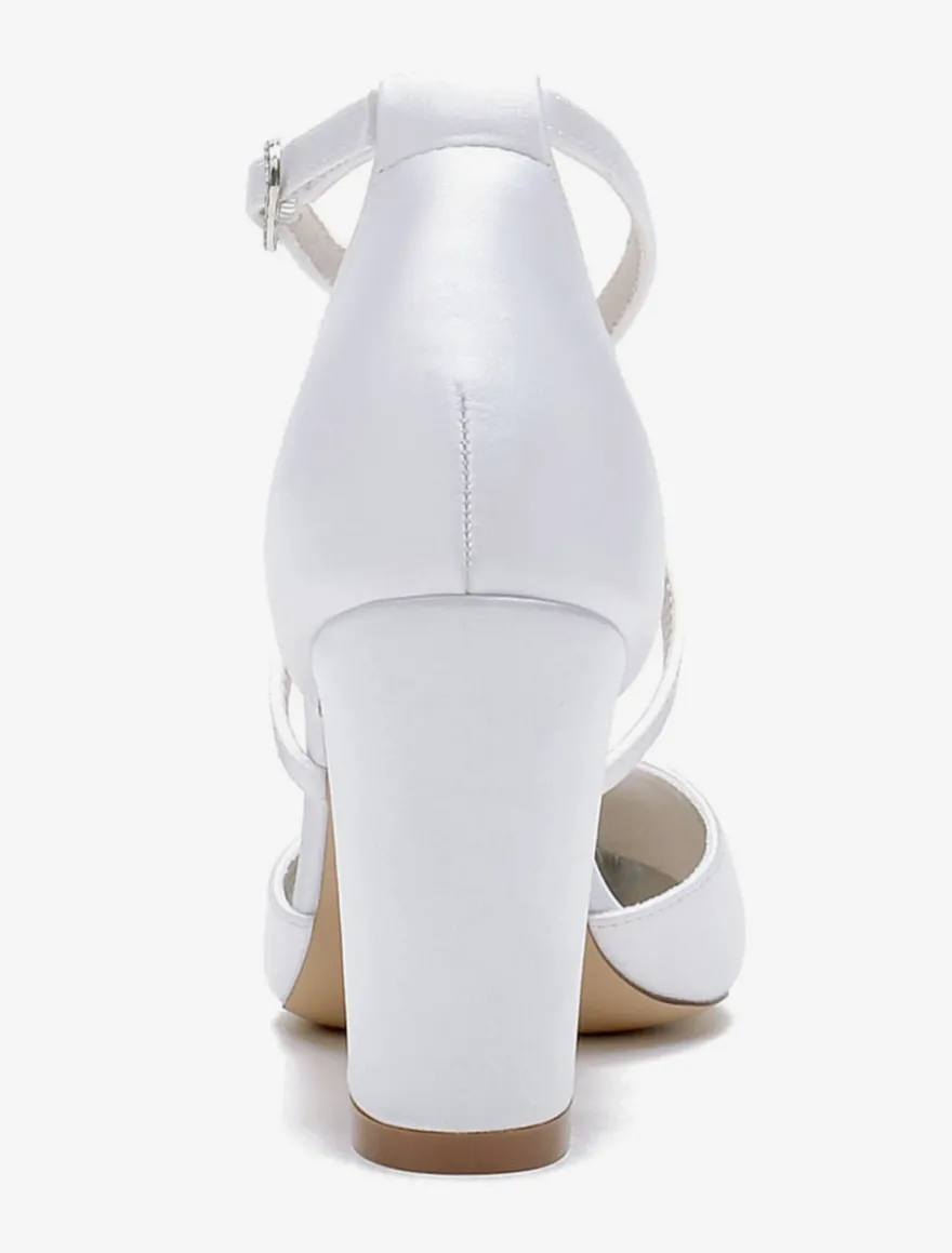 Chaussures de mariage Satin Fleurs blanches Sandales de mariage à bout ouvert