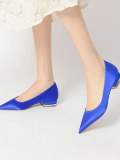 Chaussures de Mariages à Plate avec Bout Pointu en Paillette Unicolore