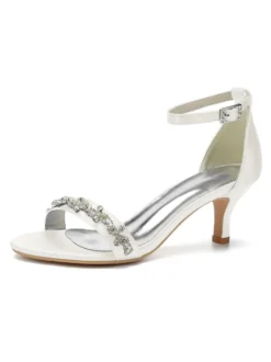 Chaussures de Mariages à Talons Hauts Femme avec Bout Ouvert à Lacets Unicolore
