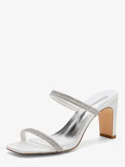 Chaussures de mariage à talons hauts blanches bout ouvert strass mules sans talon