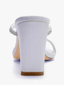 Chaussures de mariage à talons hauts blanches bout ouvert strass mules sans talon