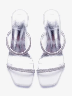 Chaussures de mariage à talons hauts blanches bout ouvert strass mules sans talon