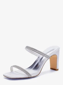 Chaussures de mariage à talons hauts blanches bout ouvert strass mules sans talon