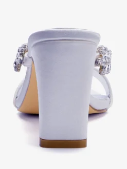 Chaussures de mariage à talons hauts en satin bout ouvert strass talons compensés