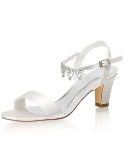 Chaussures de Mariage à Talons Hauts Femme avec Bout Ouvert Unicolore en Cuir Synthétique