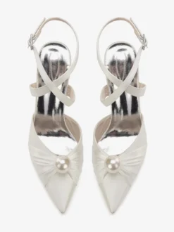 Chaussures de mariage à talons hauts en satin bout pointu perles escarpins à bride arrière