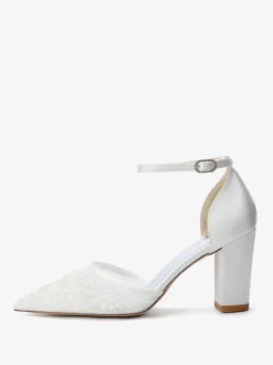 Chaussures de mariage à talons carrés bout pointu talons hauts perlés