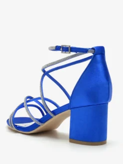 Chaussures de mariage à talons noirs et bout ouvert avec strass et lanières
