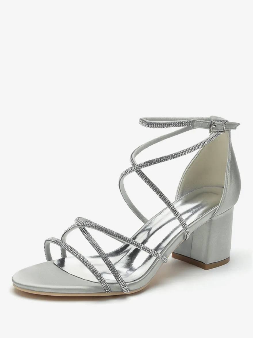 Chaussures de mariage à talons noirs et bout ouvert avec strass et lanières