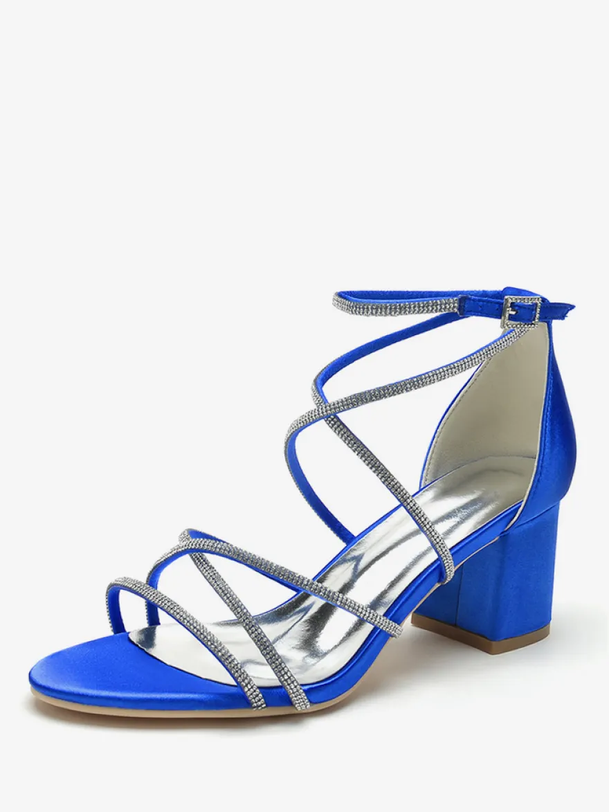 Chaussures de mariage à talons noirs et bout ouvert avec strass et lanières