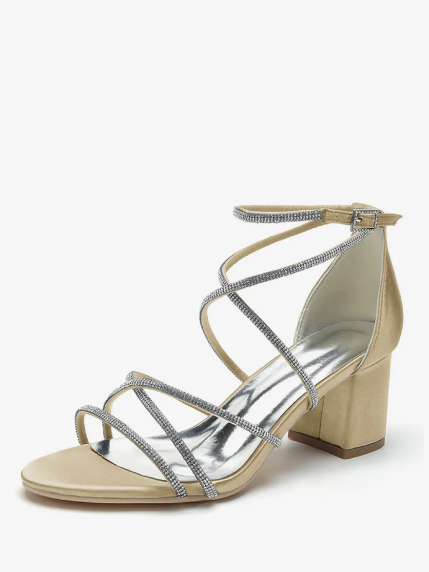 Chaussures de mariage à talons noirs et bout ouvert avec strass et lanières