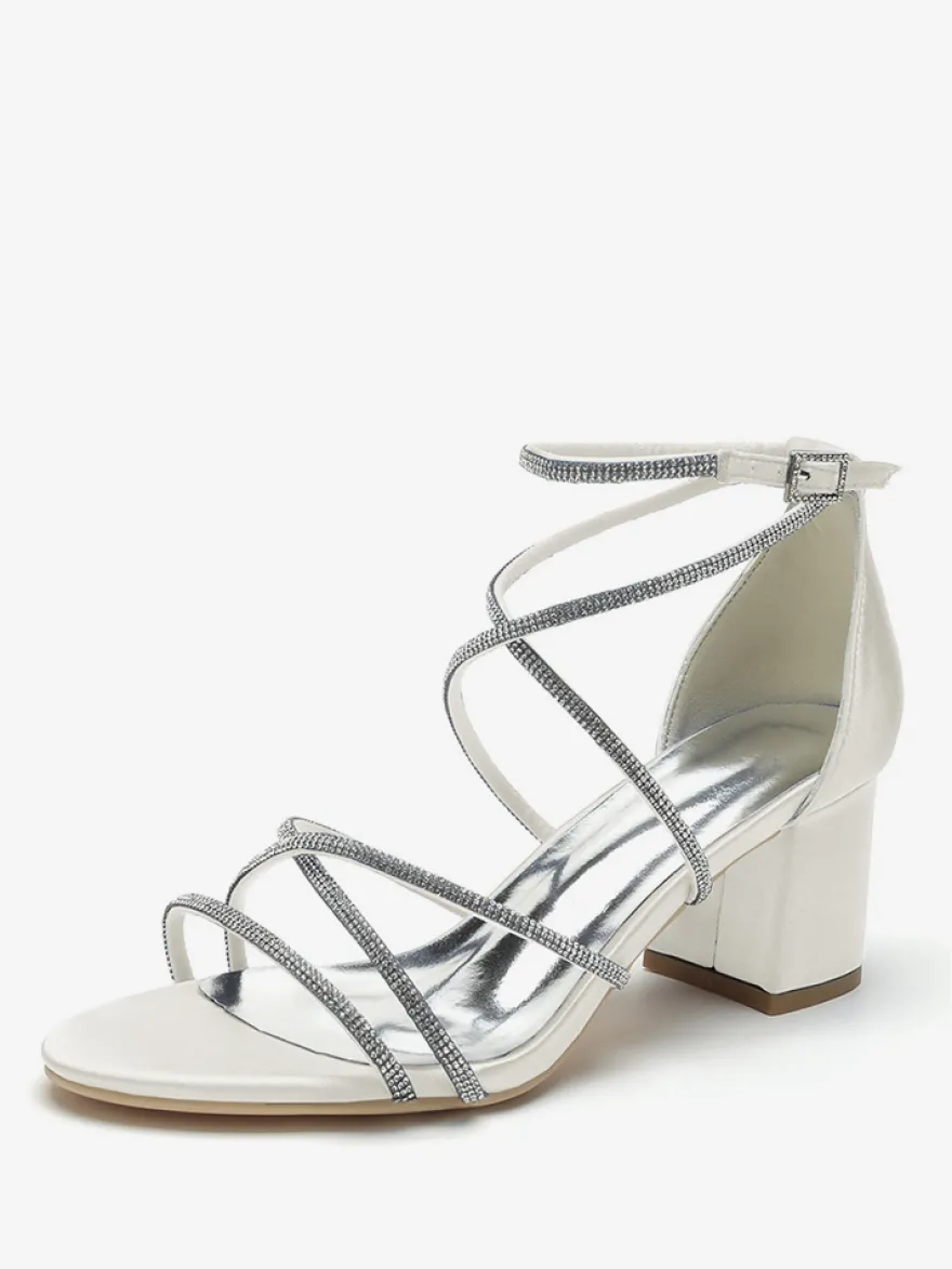 Chaussures de mariage à talons noirs et bout ouvert avec strass et lanières