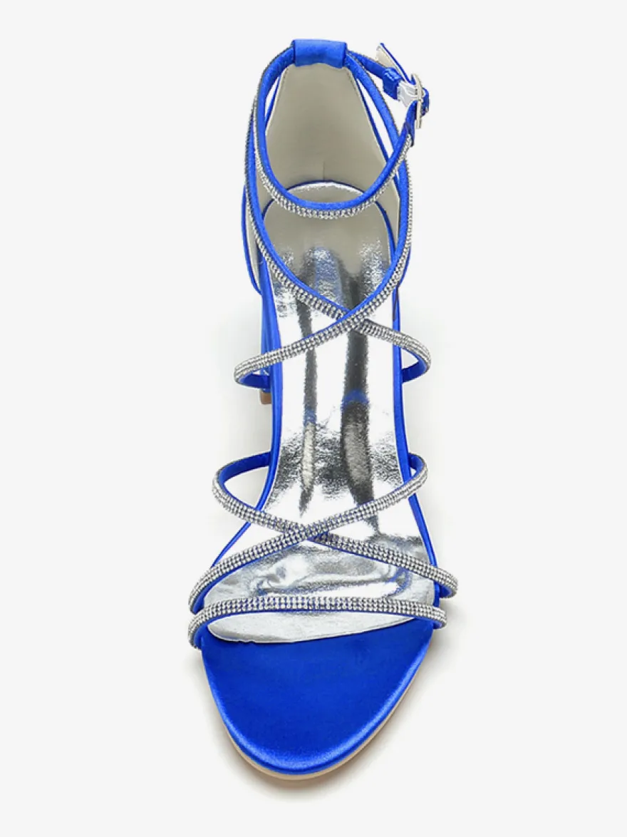Chaussures de mariage à talons noirs et bout ouvert avec strass et lanières