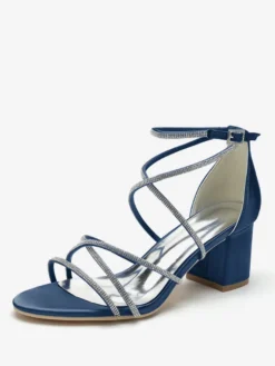 Chaussures de mariage à talons noirs et bout ouvert avec strass et lanières
