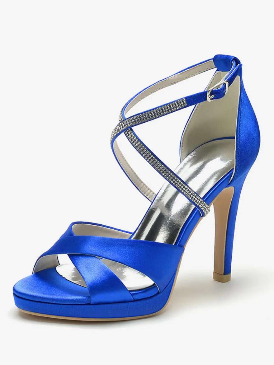 Chaussures de mariage à talons hauts ivoire à bout ouvert avec strass et corsage