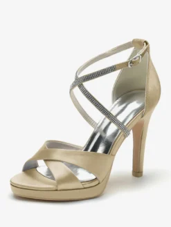 Chaussures de mariage à talons hauts ivoire à bout ouvert avec strass et corsage