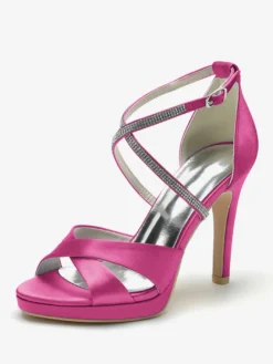 Chaussures de mariage à talons hauts ivoire à bout ouvert avec strass et corsage
