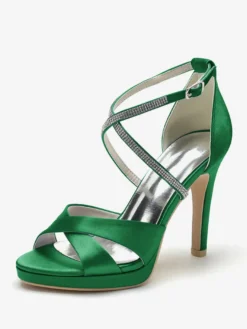 Chaussures de mariage à talons hauts ivoire à bout ouvert avec strass et corsage