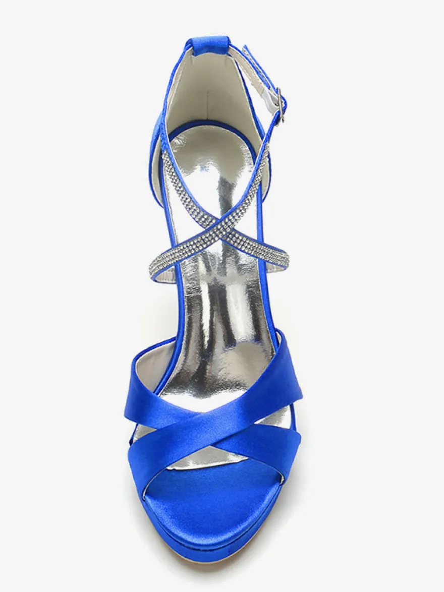 Chaussures de mariage à talons hauts ivoire à bout ouvert avec strass et corsage