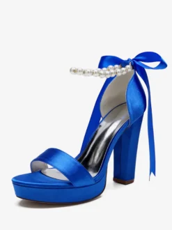 Chaussures de mariage à talons hauts avec plateforme et perles lacets nœud bride à la cheville chaussures de fête