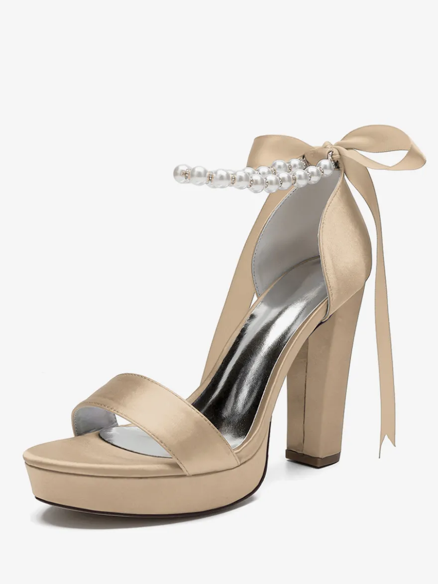 Chaussures de mariage à talons hauts avec plateforme et perles lacets nœud bride à la cheville chaussures de fête