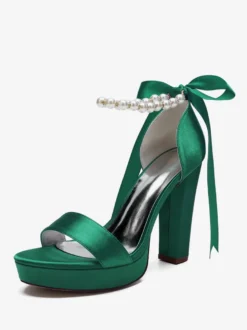 Chaussures de mariage à talons hauts avec plateforme et perles lacets nœud bride à la cheville chaussures de fête