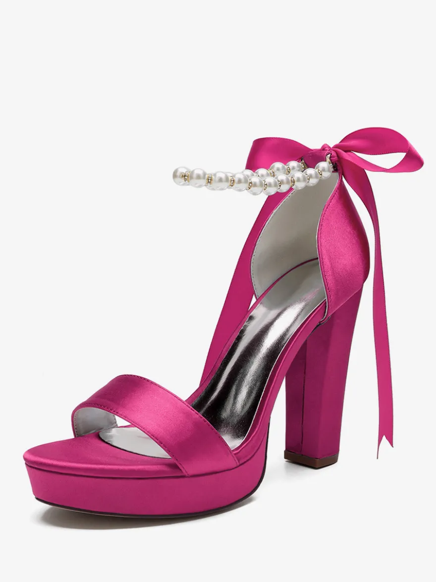 Chaussures de mariage à talons hauts avec plateforme et perles lacets nœud bride à la cheville chaussures de fête