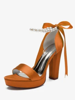 Chaussures de mariage à talons hauts avec plateforme et perles lacets nœud bride à la cheville chaussures de fête